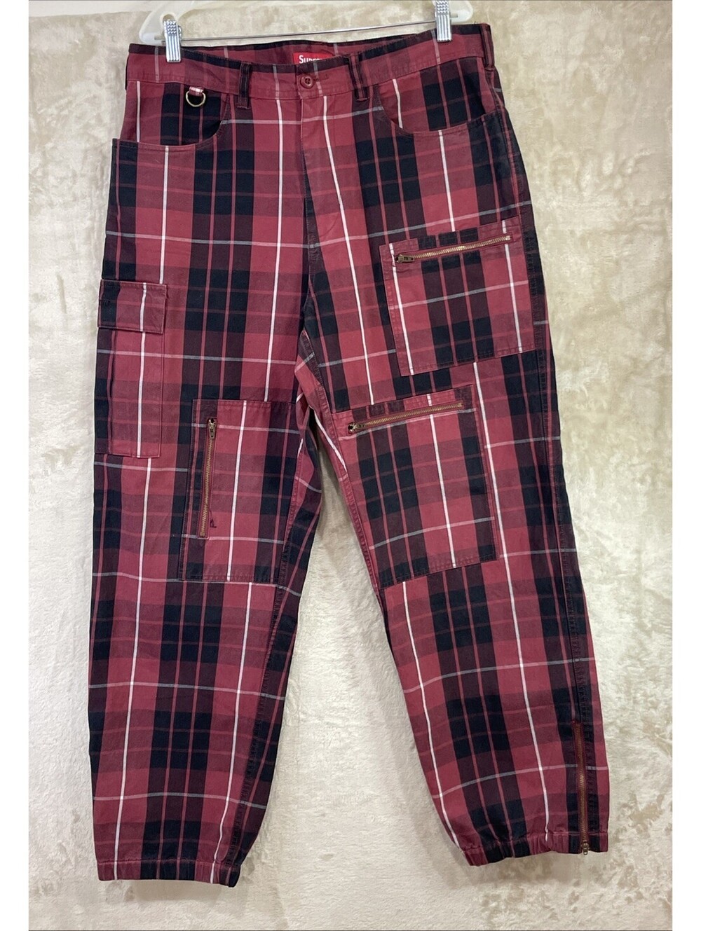 Supreme Cargo Flight Pant (SS21) “Tartan” Black Red Plaid Pattern Mens Sz 36 EUC